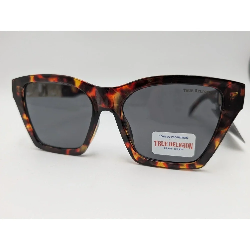 NWT Original TRUE RELIGION Square Sunglasses Classic Acetate Gold Logo